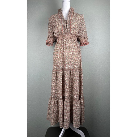 Max Studio Dresses & Skirts - Max Studio Tiered Maxi Dress Size S Smocked Waist Ruffle Sleeve Boho Cottagecore